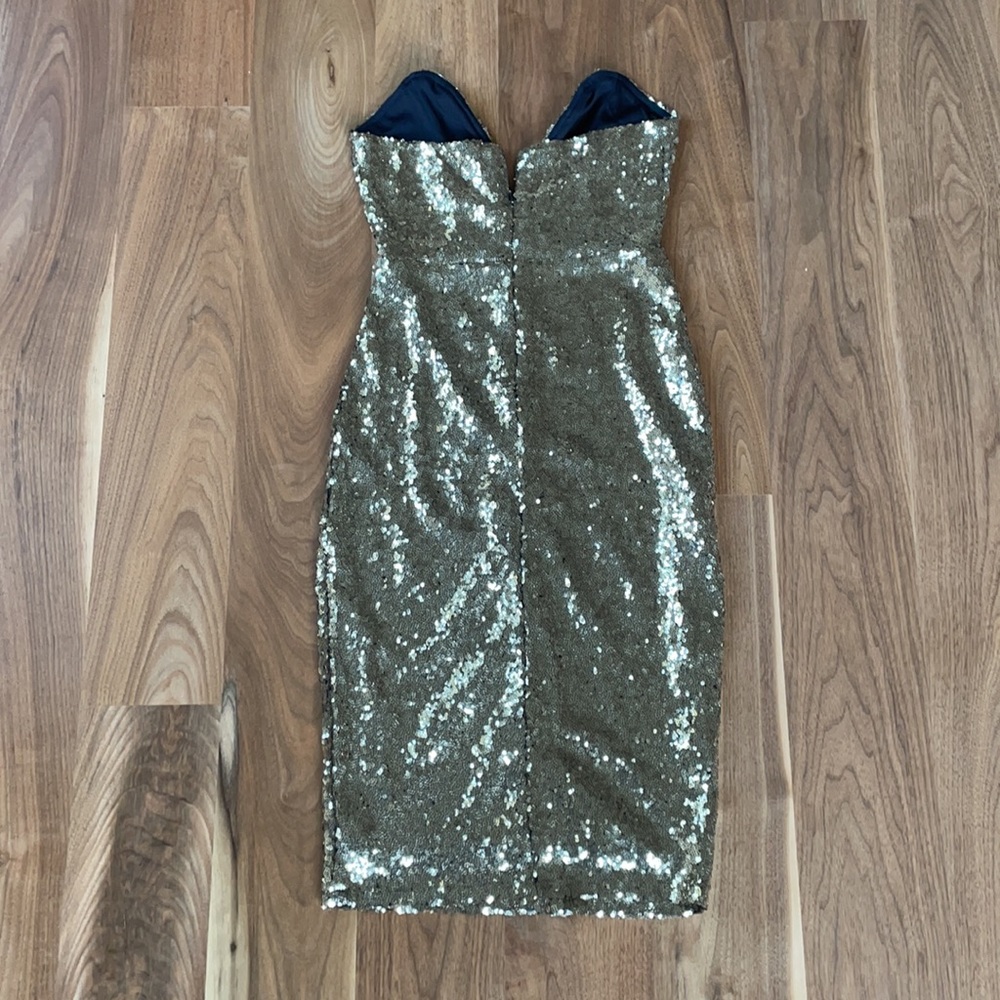 Gold sequined strapless dress - Picture 3 of 5
